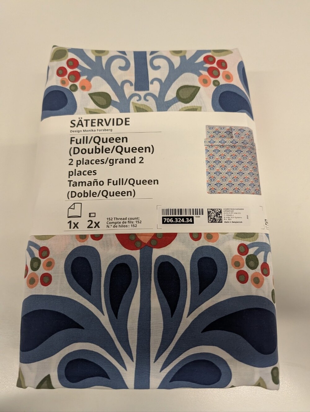 Floral Blue & Red Duvet Cover Set-Full/Queen (Double/Queen) size - Picture 8 of 8